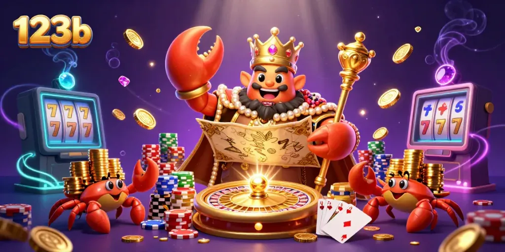 Engage in thrilling gaming adventures at 123b with a golden crab emperor and treasure elements.