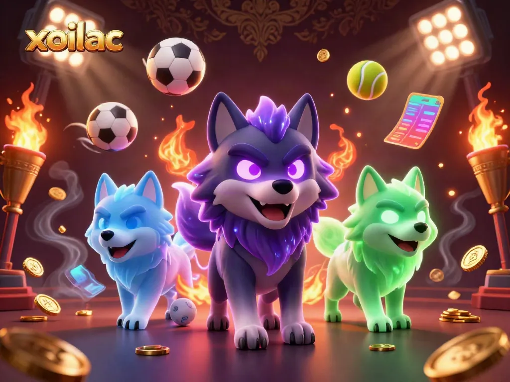 Xoilac captures thrilling sports moments with ghostly wolves amidst dynamic game elements.