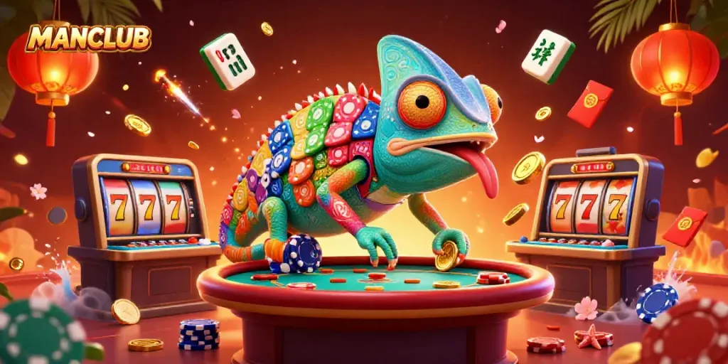 Experience the excitement at MANCLUB casino with vibrant characters and lively slot elements.