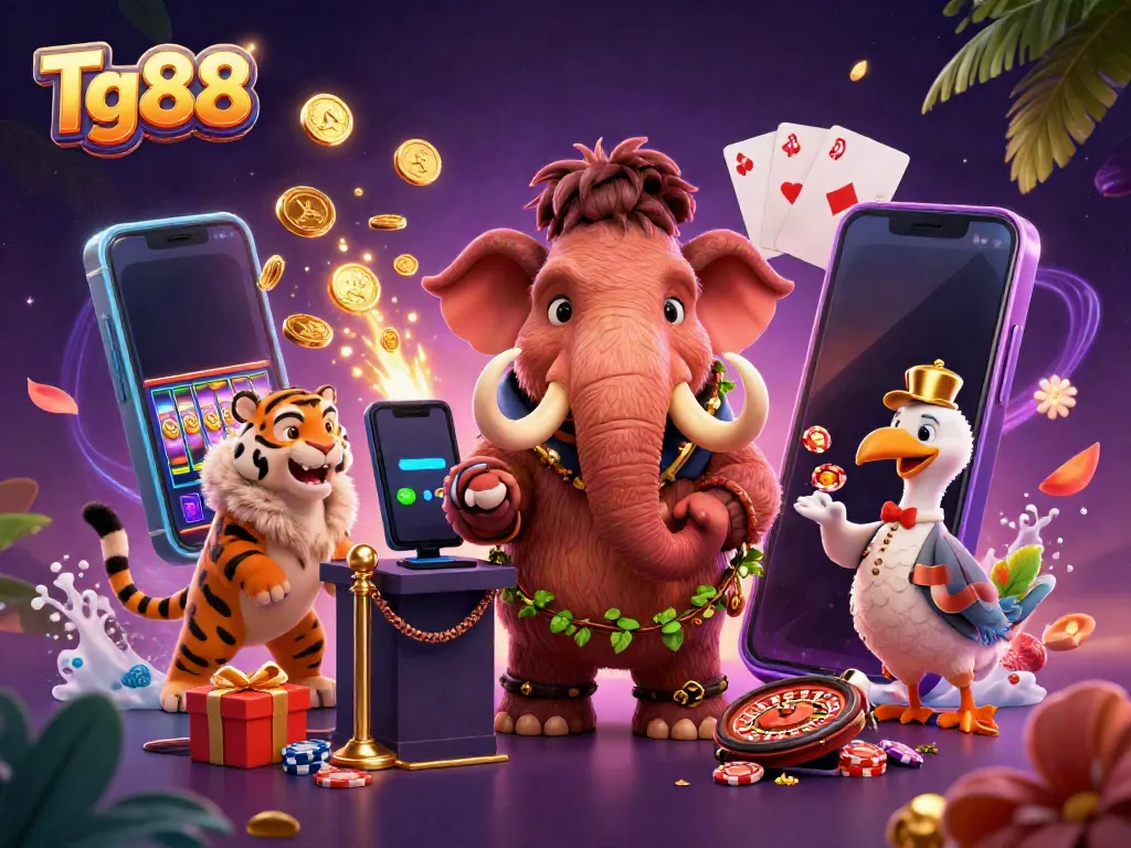 Tg88 engaging casino scene with a mammoth bouncer, VIP saber-tooth, and a dodo doorman