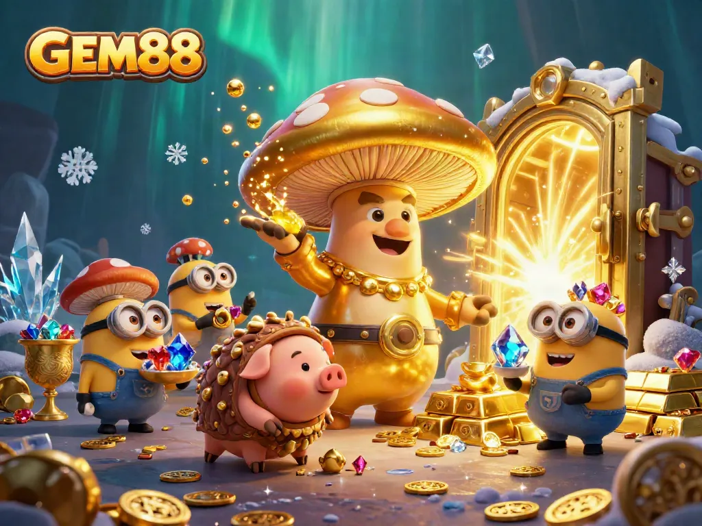 Engage in the magical world of GEM88 featuring a wizard and treasure in a vibrant, dynamic scene.