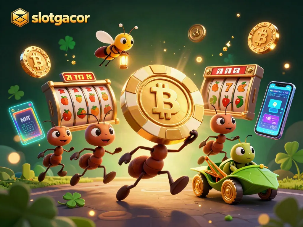 slotgacor ants steal a giant poker chip in a vibrant, detailed casino heist scene.