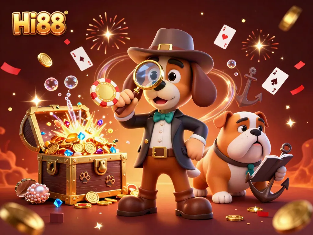 Engage with the lively world of HI88 as a detective dog solves the mystery of a treasure poker chip.