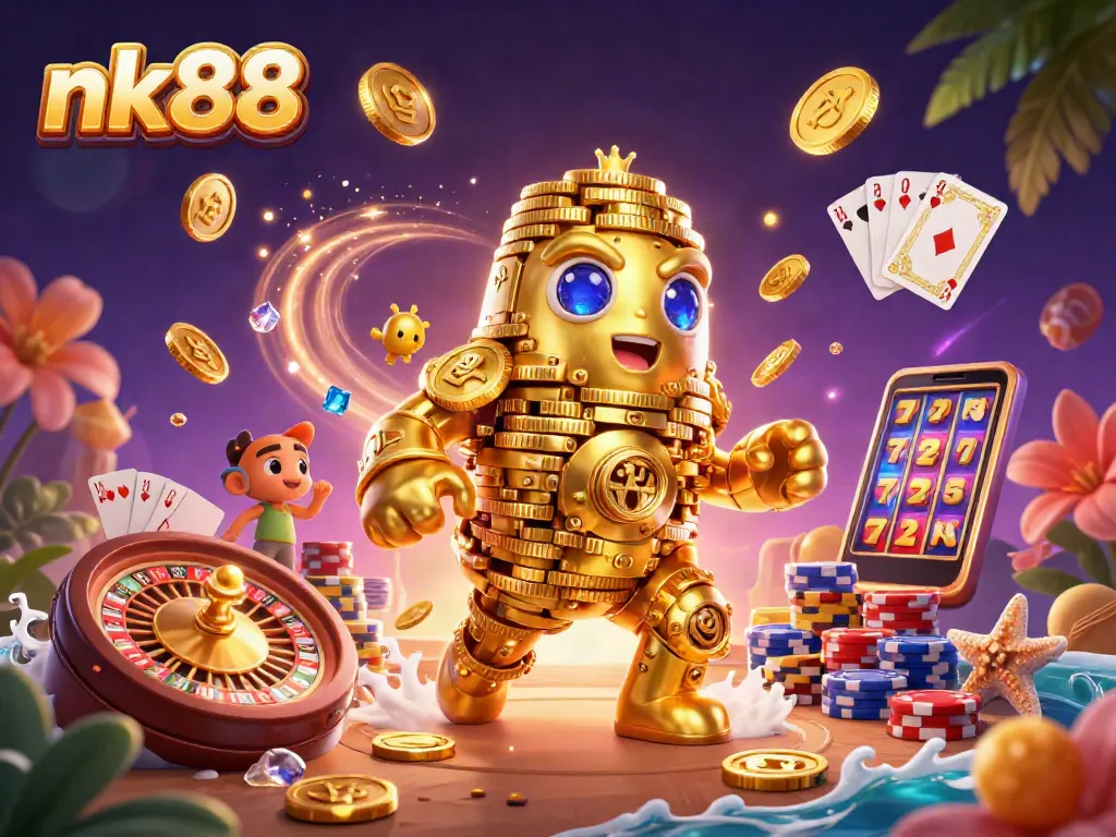 Engage in thrilling gameplay with nk88 featuring a golden golem surrounded by casino elements.