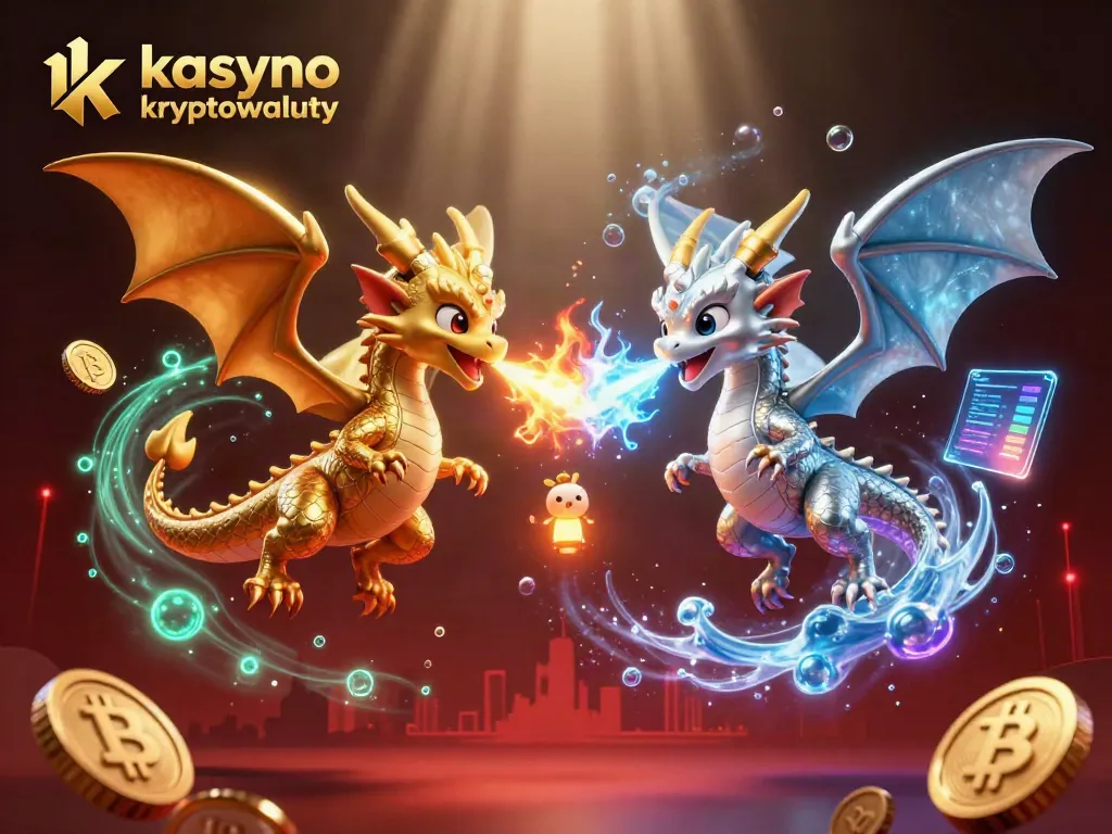Experience the excitement of kasyno kryptowaluty with animated dragons and cryptocurrency elements.