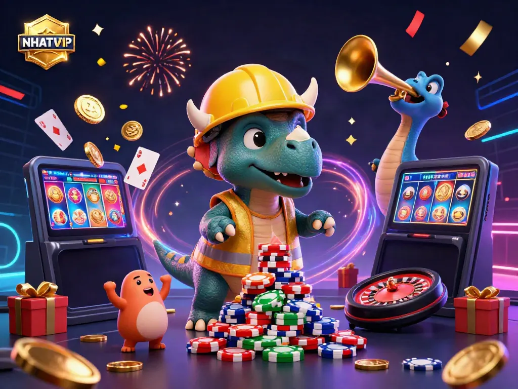 Play exciting NHATVIP gaming with dynamic characters celebrating a thrilling casino experience.