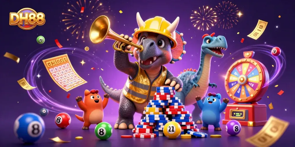 Experience the excitement at DH88 with colorful games and joyful characters celebrating wins!