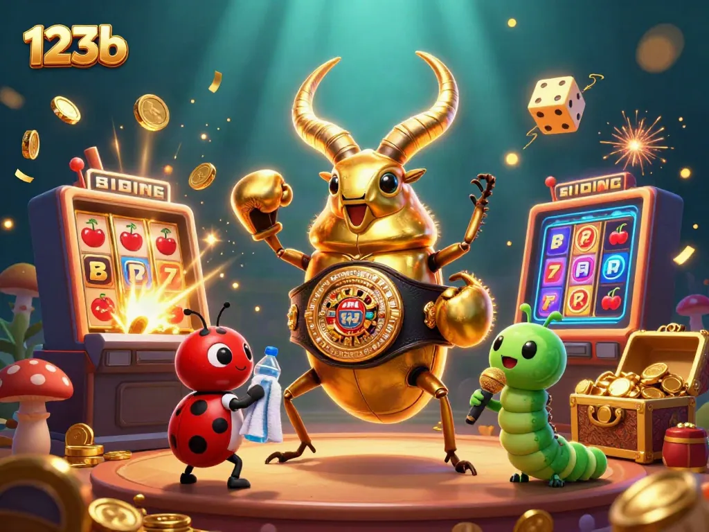 Experience thrilling moments at 123b with a dynamic 3D scene showcasing excitement and wins.