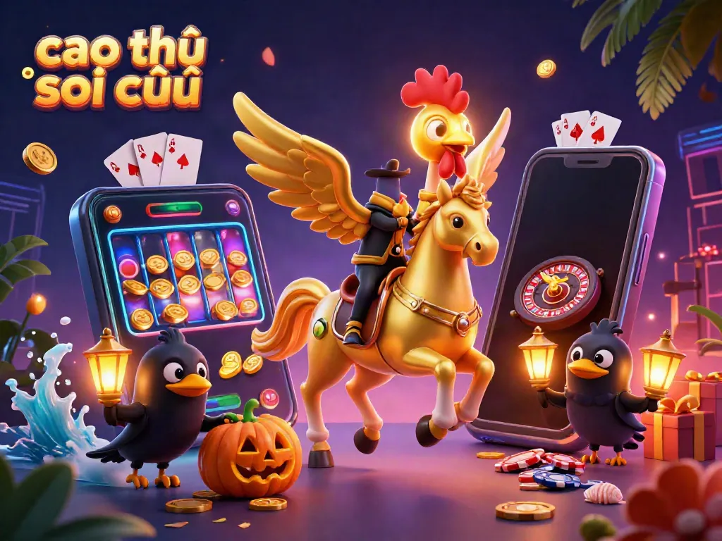 Engage with cao thủ soi cầu in a vibrant casino scene featuring a golden rooster and interactive game elements.