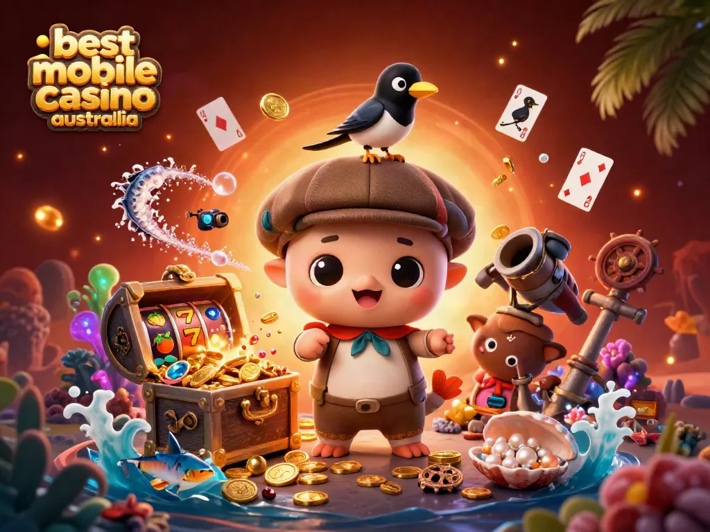 Discover the best mobile casino Australia with this vibrant 3D illustration of cartoon characters in a casino-themed underwater world.