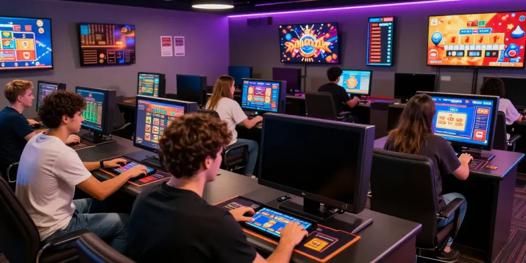 Sapporo88 online gambling scene with diverse players enjoying vibrant digital games.