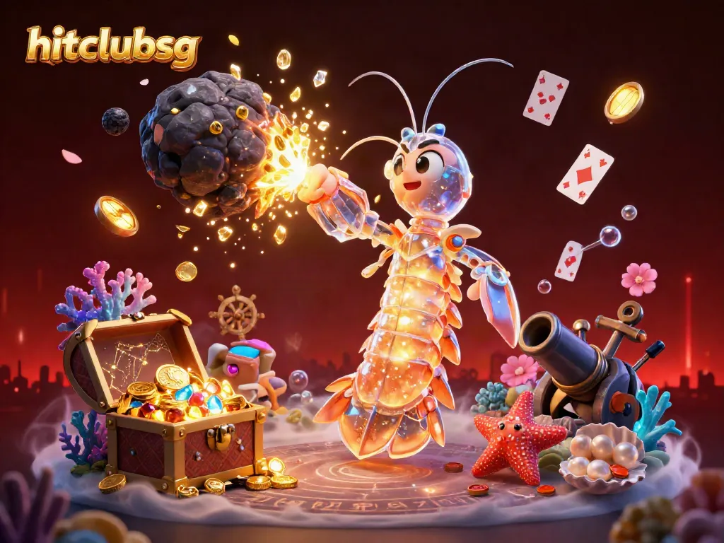 Engage with hitclubsg's thrilling world of games through a dramatic 3D scene featuring vibrant characters and casino elements.