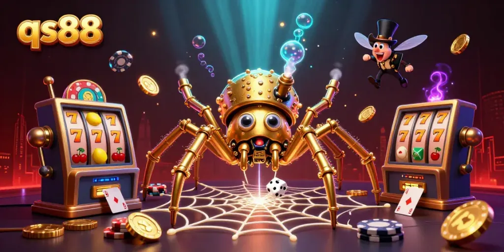 Engage with qs88's thrilling online casino slots and games, featuring golden spider and dynamic elements.