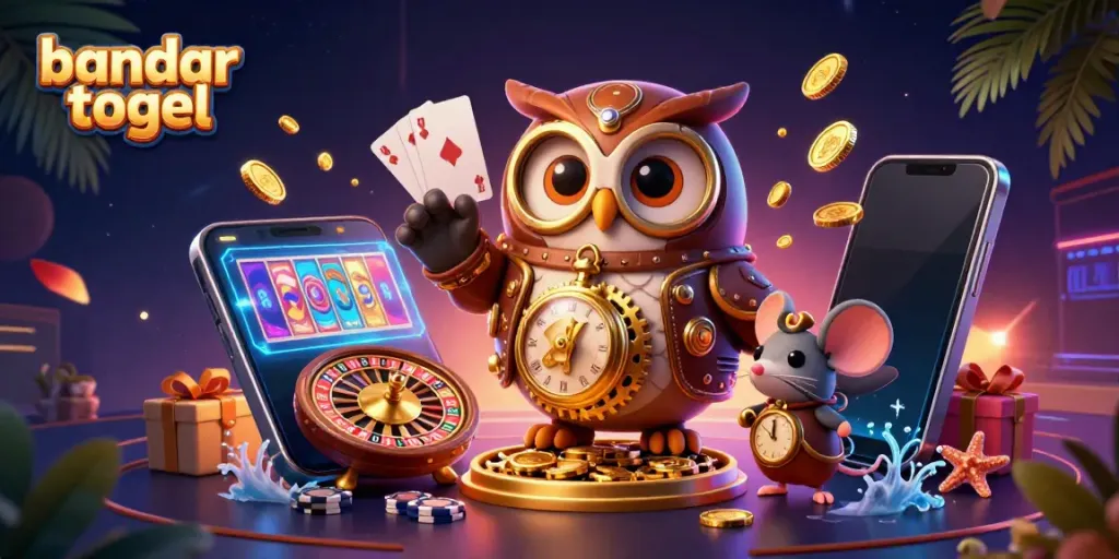 Melihat bandar togel yang memukau dengan karakter burung hantu dan teman tikus dalam ilustrasi kasino 3D yang dinamis.