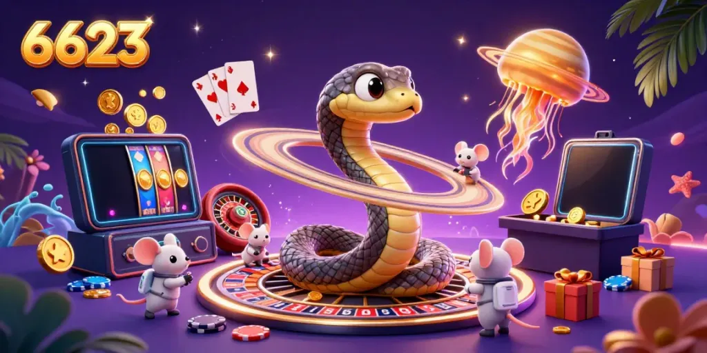 Place bets on the Saturn ring roulette in the vibrant 6623 cosmic casino scene.