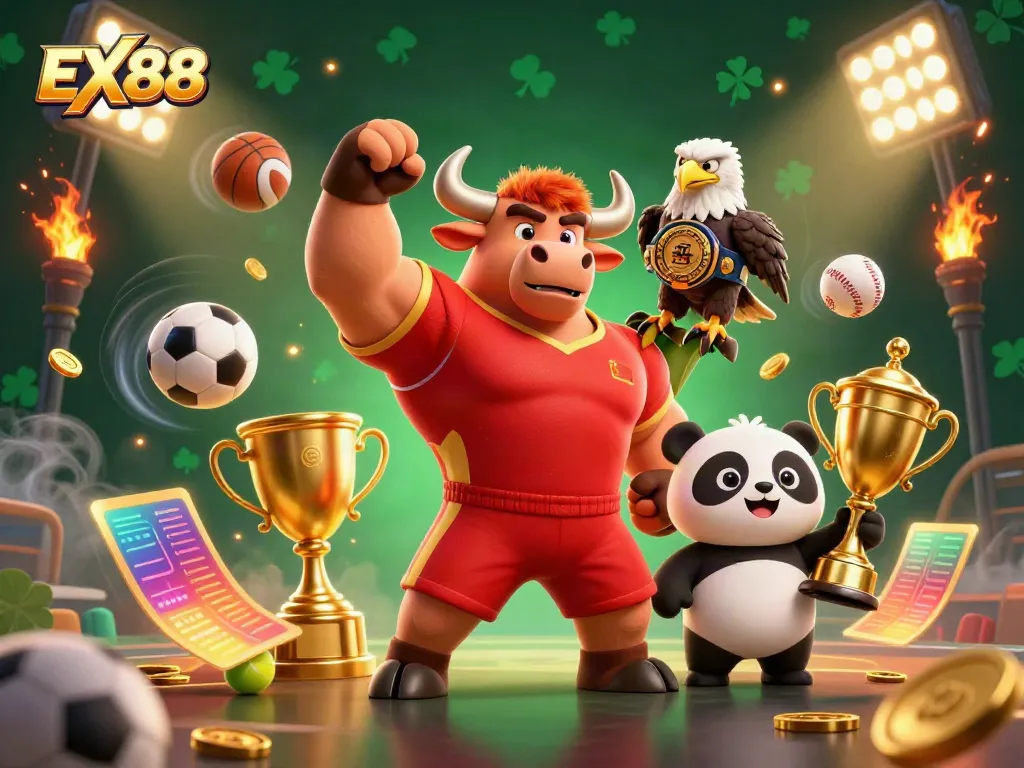 Engage in the exciting world of gambling with EX88 and its vibrant casino characters celebrating a big win!