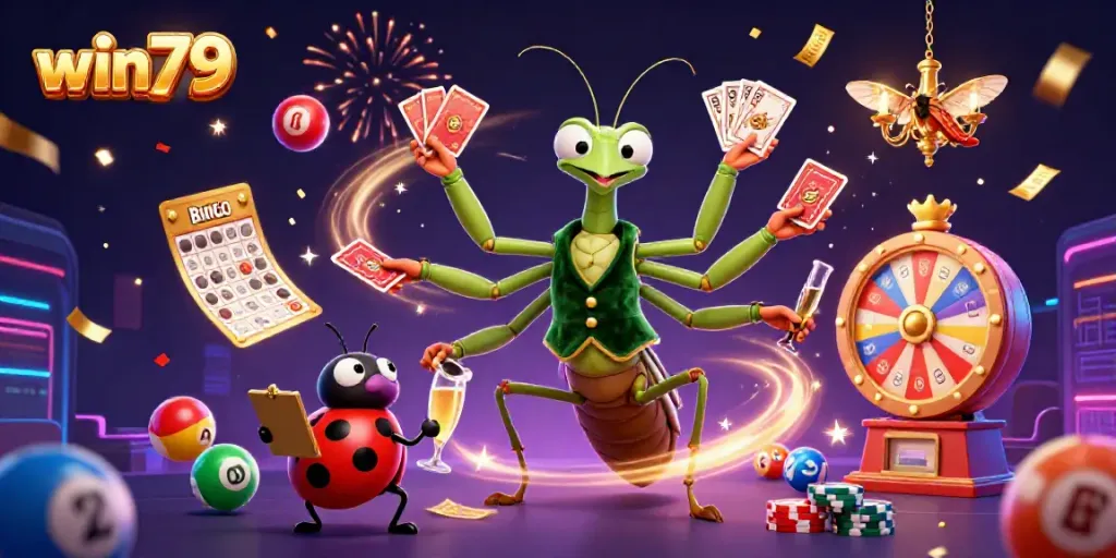 Win79's vibrant gaming excitement with animated characters and thrilling casino elements.