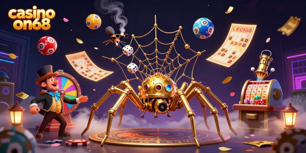 Experience the excitement at casino on68 with vibrant gaming elements and captivating characters in a dynamic 3D scene.