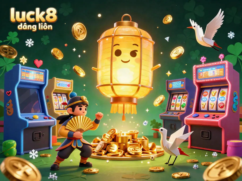 Experience engaging gameplay with luck8 đăng nhập in an ultra-detailed casino scene featuring colorful arcade machines and lively gaming elements.