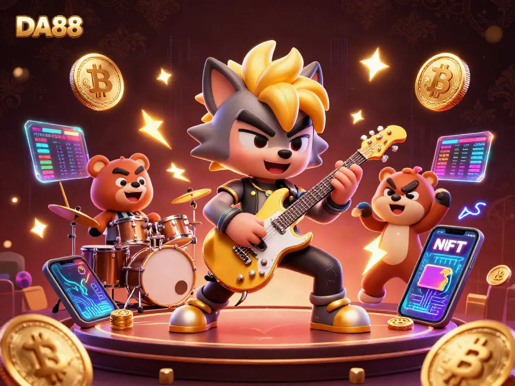 Experience the DA88 thrill with rock star characters jamming on a vibrant casino stage