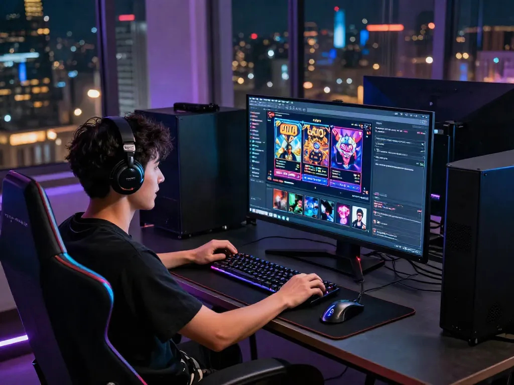 Exciting scene of a player enjoying slot gacor online games on multiple monitors