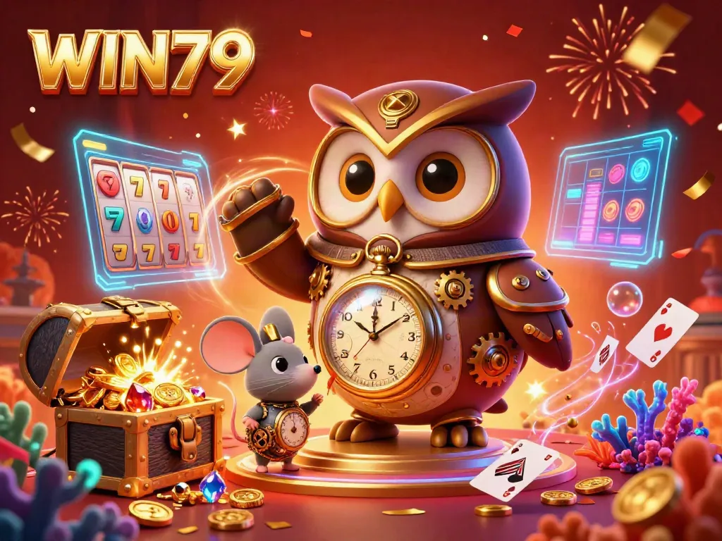 Experience thrilling gameplay with WIN79 as cartoon characters explore a vibrant casino world.