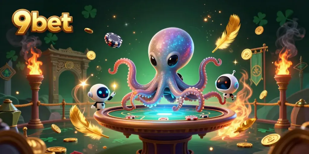 Engaging 3D illustration showcasing 9bet's exciting poker gameplay with vibrant characters and dynamic casino elements.