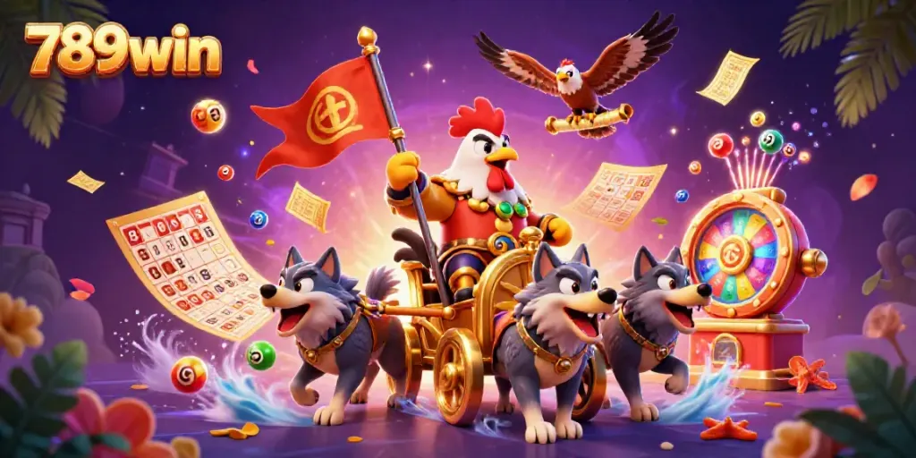 Experience thrilling gaming at 789win with dynamic visuals of vibrant lottery balls and festive casino elements.
