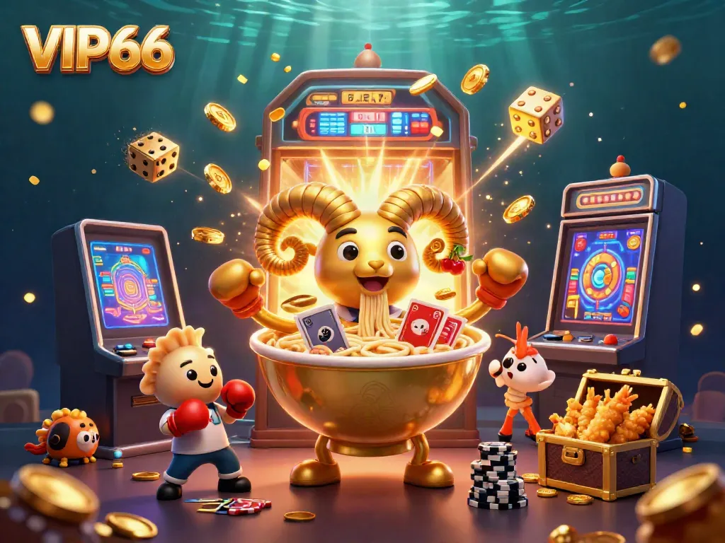 Engage in vibrant gameplay with VIP66 featuring a lively casino scene with fun characters and exciting elements.