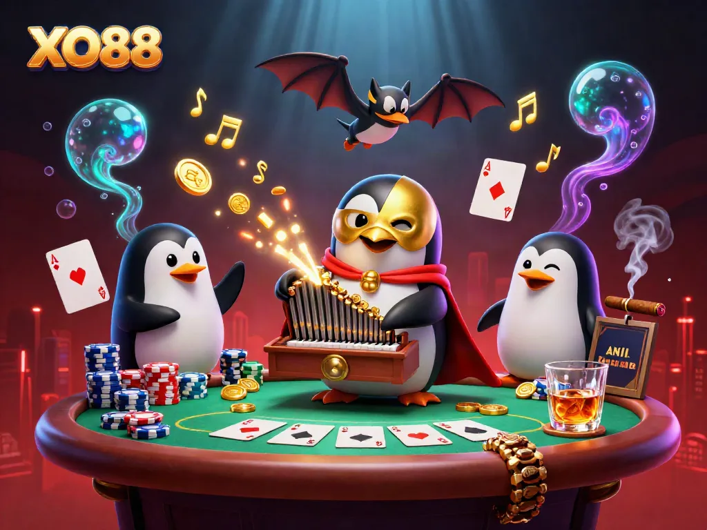 Experience thrilling moments with XO88 as a penguin plays an organ shooting coins.
