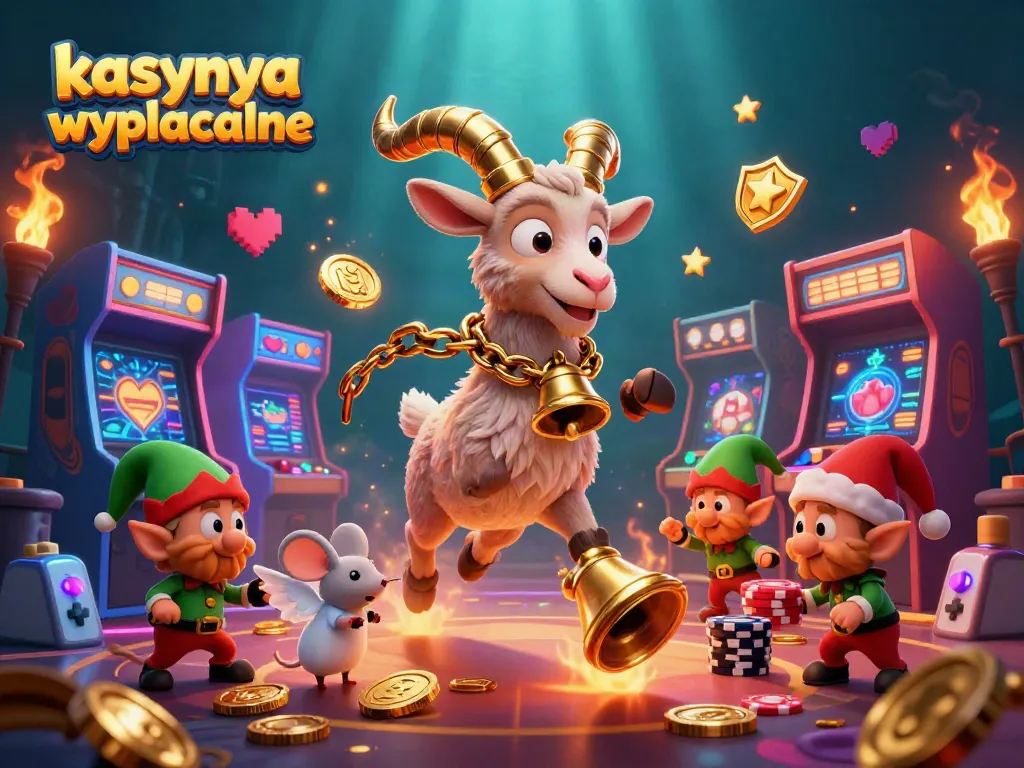 Experience excitement at kasyna wyplacalne with a whimsical casino scene featuring a playful Krampus goat and mischievous gremlins.