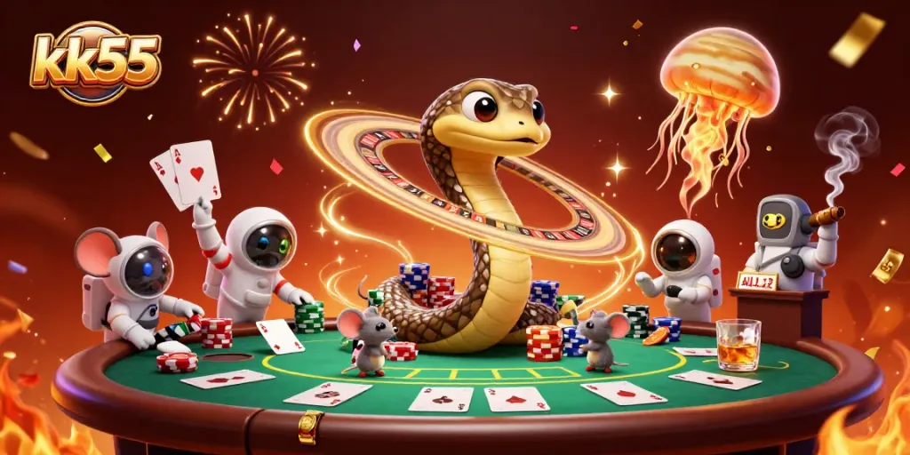 Placing bets on the revolving rings of kk55's roulette wheel in a cosmic casino scene.