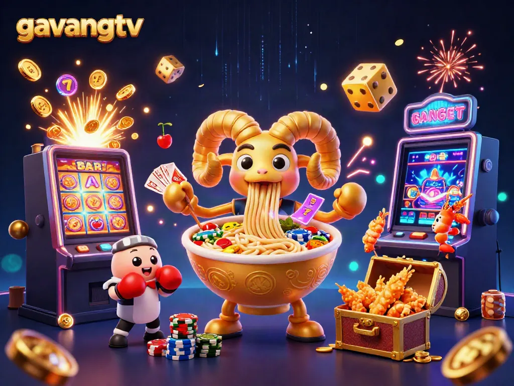 Experience thrilling gaming at GavangTV with dynamic illustrations of bold characters and casino excitement.
