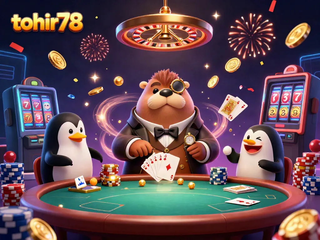 Experience thrilling poker action under the sea with tohir78's vibrant casino illustration featuring a walrus, penguin dealer, and a bluffing pufferfish.