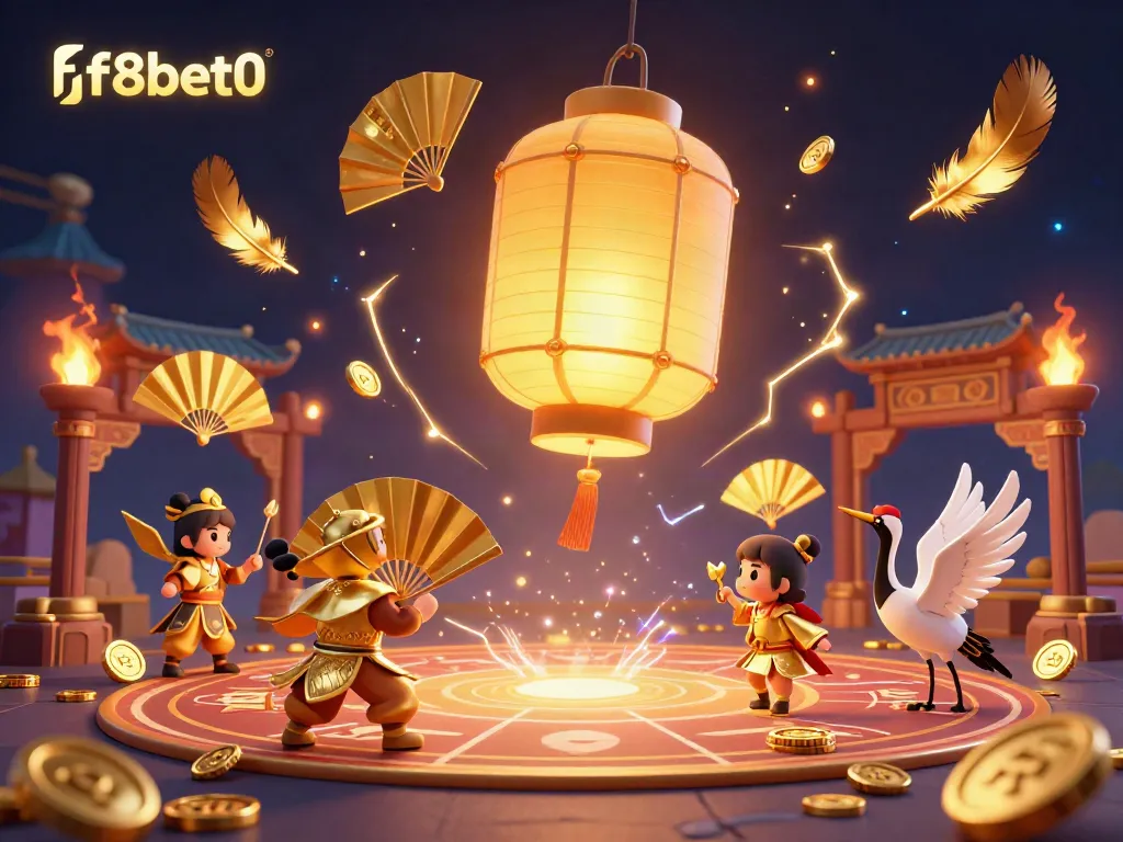 Win big at f8bet0 with vibrant 3D casino illustration featuring golden lantern spirits and dynamic game elements.
