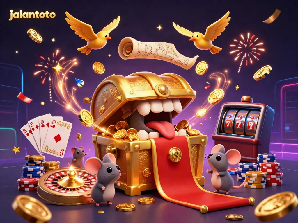 Engage in thrilling action with jalantoto's dynamic games featuring treasure chests, slot machines, and live casino elements.